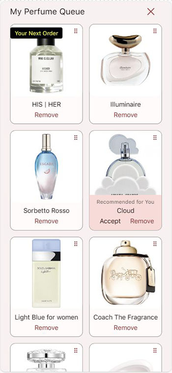 A recommended perfume in queue